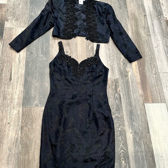 scott mcclintock Brocade Jeweled Beaded -2 Piece Dress & Bolero Jacket Vintage - Picture 3 of 16